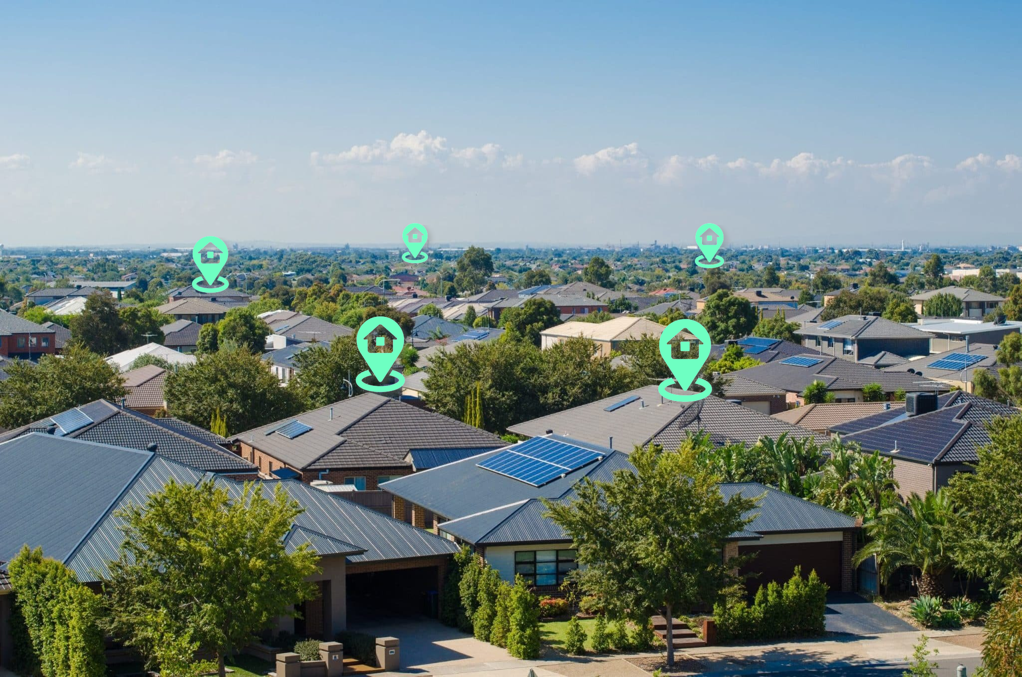 Suburb monitoring map with pins